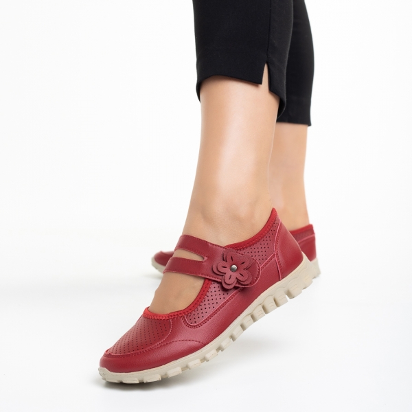 Всекидневни дамски обувки  червени от еко кожа  Ladana, 3 - Kalapod.bg