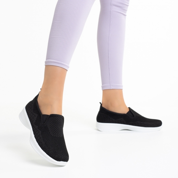Дамски спортни обувки  бели с черно от текстилен материал  Leanne, 4 - Kalapod.bg