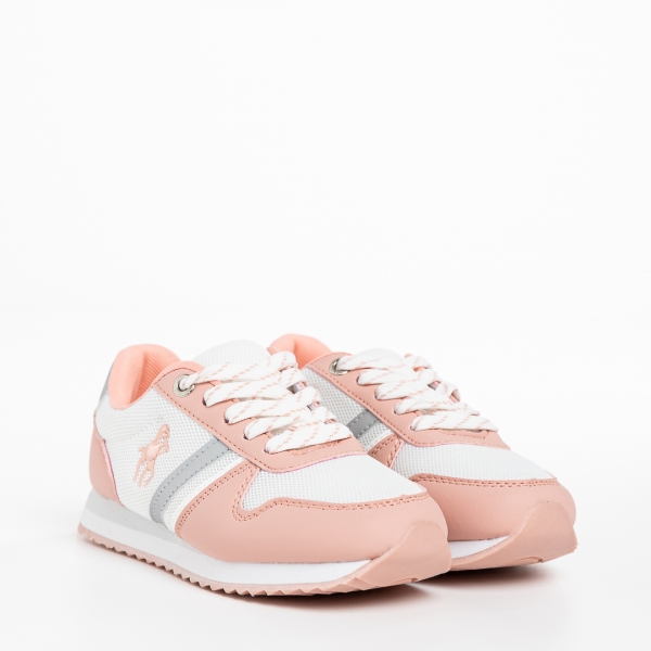 Детски спортни обувки  бели с розово  от текстилен материал  Lear - Kalapod.bg