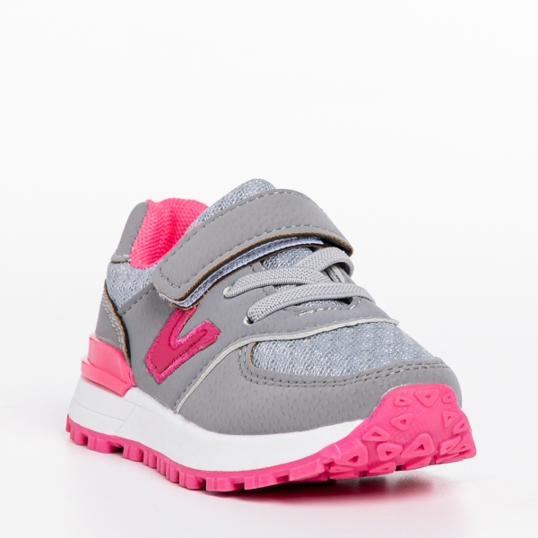Детски спортни обувки сиви с розово от еко кожа Rockie - Kalapod.bg