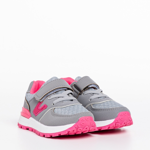 Детски спортни обувки сиви с розово от еко кожа Rockie, 2 - Kalapod.bg