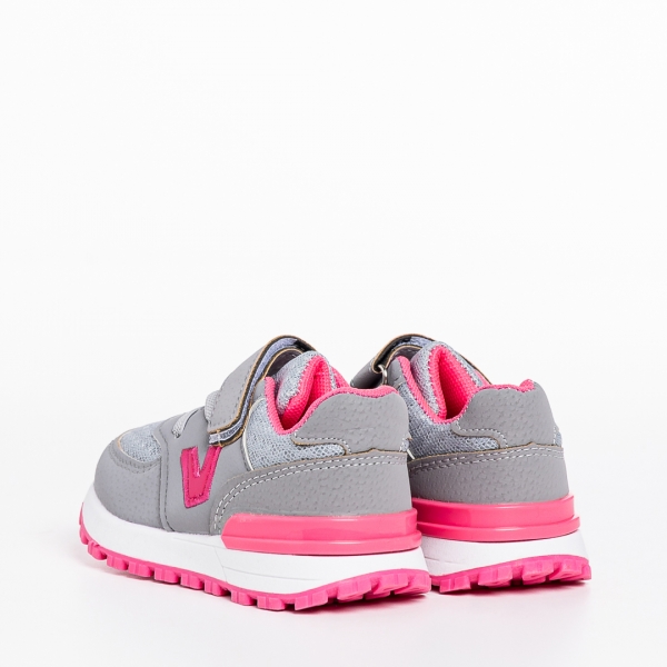 Детски спортни обувки сиви с розово от еко кожа Rockie, 3 - Kalapod.bg