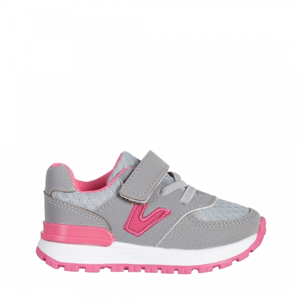 Детски спортни обувки сиви с розово от еко кожа Rockie, 4 - Kalapod.bg