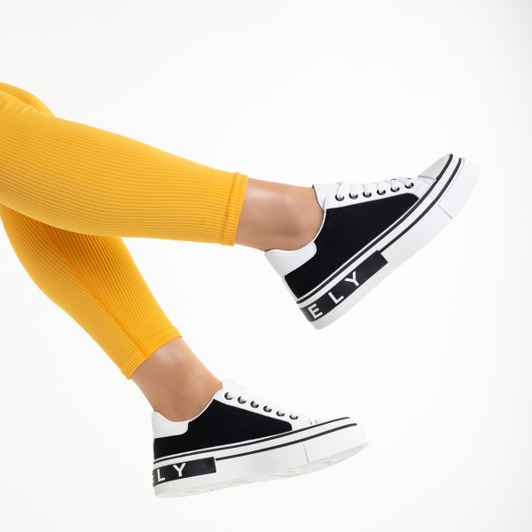 Дамски спортни обувки бели с черно  от еко кожа и текстилен материал  Calandra, 6 - Kalapod.bg