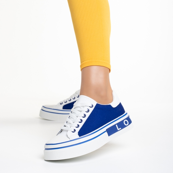 Дамски спортни обувки бели със синьо от еко кожа и текстилен материал  Calandra, 4 - Kalapod.bg