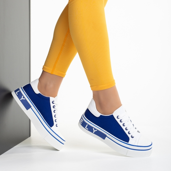Дамски спортни обувки бели със синьо от еко кожа и текстилен материал  Calandra, 5 - Kalapod.bg
