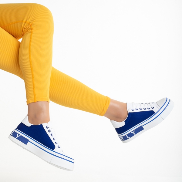 Дамски спортни обувки бели със синьо от еко кожа и текстилен материал  Calandra, 6 - Kalapod.bg