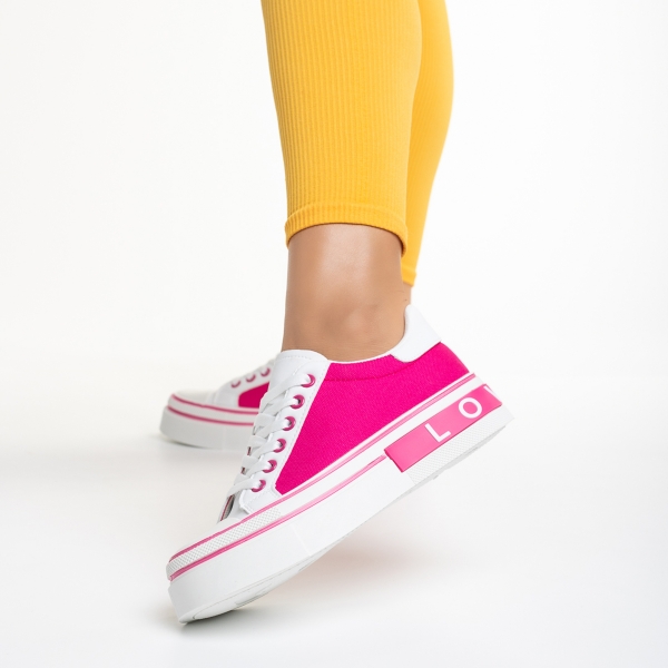 Дамски спортни обувки бели с розово  от еко кожа и текстилен материал  Calandra, 4 - Kalapod.bg