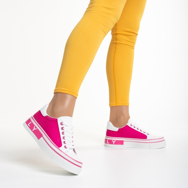 Дамски спортни обувки бели с розово  от еко кожа и текстилен материал  Calandra - Kalapod.bg