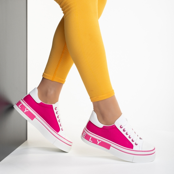 Дамски спортни обувки бели с розово  от еко кожа и текстилен материал  Calandra, 5 - Kalapod.bg