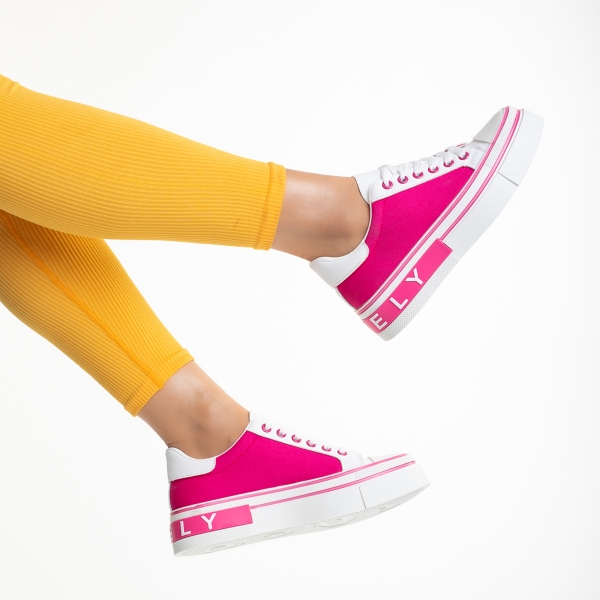 Дамски спортни обувки бели с розово  от еко кожа и текстилен материал  Calandra, 6 - Kalapod.bg