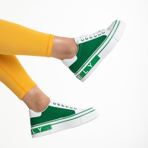 Дамски спортни обувки бели със зелено от еко кожа и текстилен материал  Calandra, 6 - Kalapod.bg