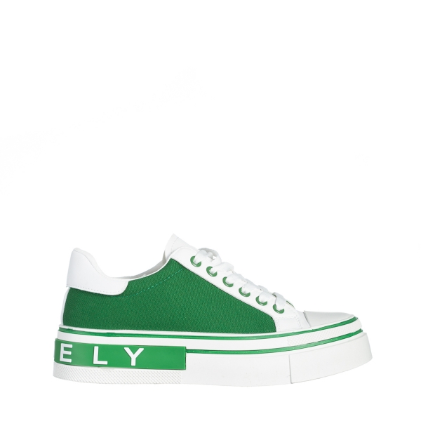 Дамски спортни обувки бели със зелено от еко кожа и текстилен материал  Calandra, 2 - Kalapod.bg