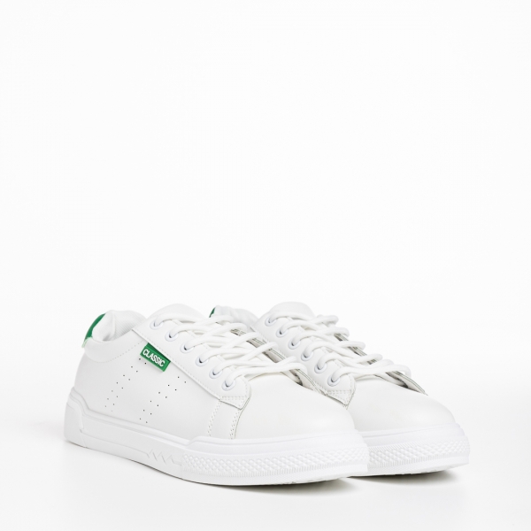 Дамски спортни обувки бели със зелено от еко кожа  Ruba, 3 - Kalapod.bg