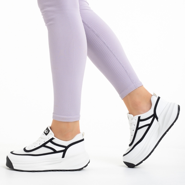 Дамски спортни обувки бели с черно  от еко кожа и текстилен материал  Sarina, 3 - Kalapod.bg