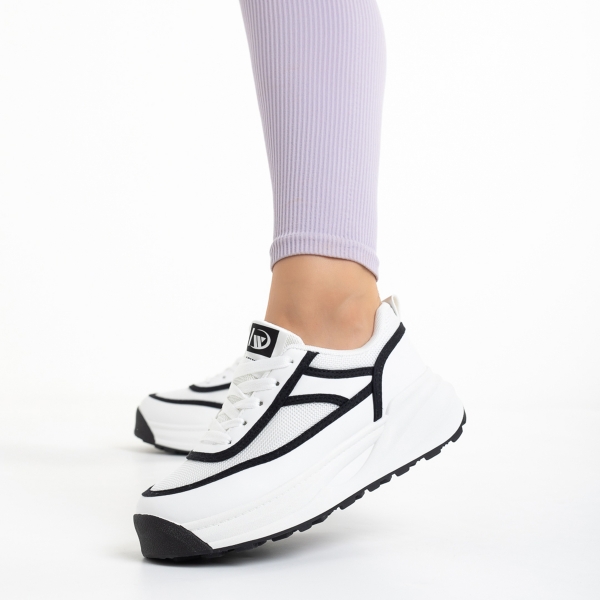 Дамски спортни обувки бели с черно  от еко кожа и текстилен материал  Sarina - Kalapod.bg