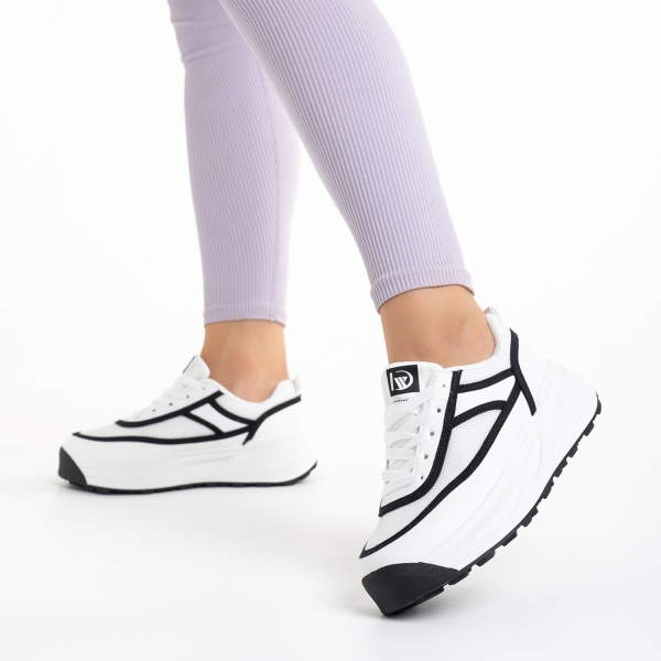 Дамски спортни обувки бели с черно  от еко кожа и текстилен материал  Sarina, 4 - Kalapod.bg