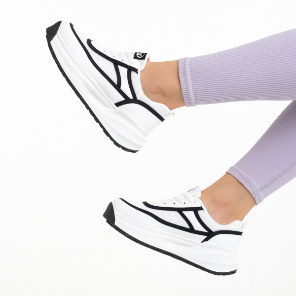 Дамски спортни обувки бели с черно  от еко кожа и текстилен материал  Sarina, 6 - Kalapod.bg