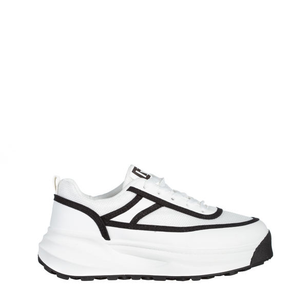 Дамски спортни обувки бели с черно  от еко кожа и текстилен материал  Sarina, 2 - Kalapod.bg