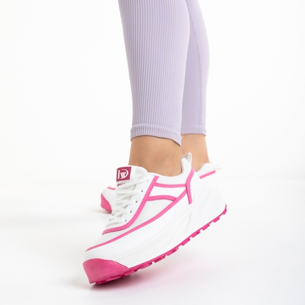 Дамски спортни обувки бели с розово  от еко кожа и текстилен материал  Sarina - Kalapod.bg