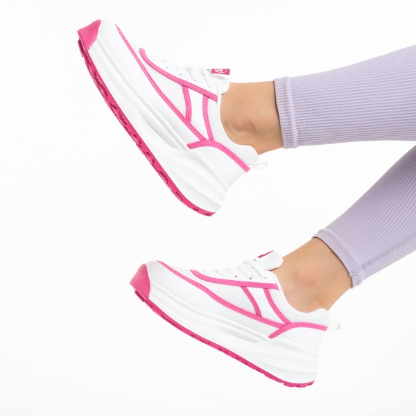 Дамски спортни обувки бели с розово  от еко кожа и текстилен материал  Sarina, 6 - Kalapod.bg