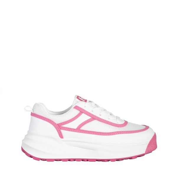 Дамски спортни обувки бели с розово  от еко кожа и текстилен материал  Sarina, 2 - Kalapod.bg