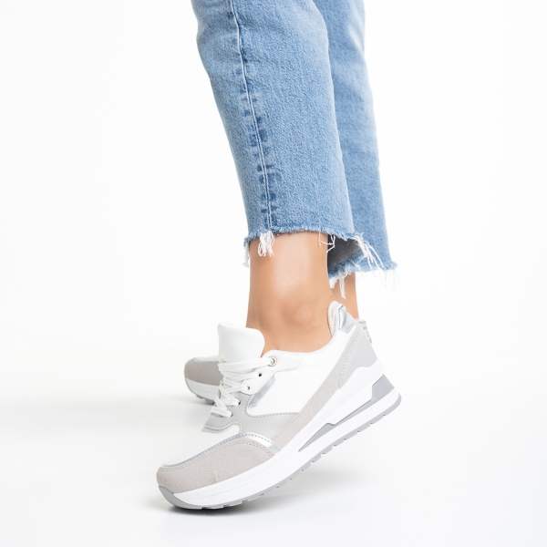 Дамски спортни обувки  сиви с бяло от еко кожа  и текстилен материал  Ryver, 5 - Kalapod.bg