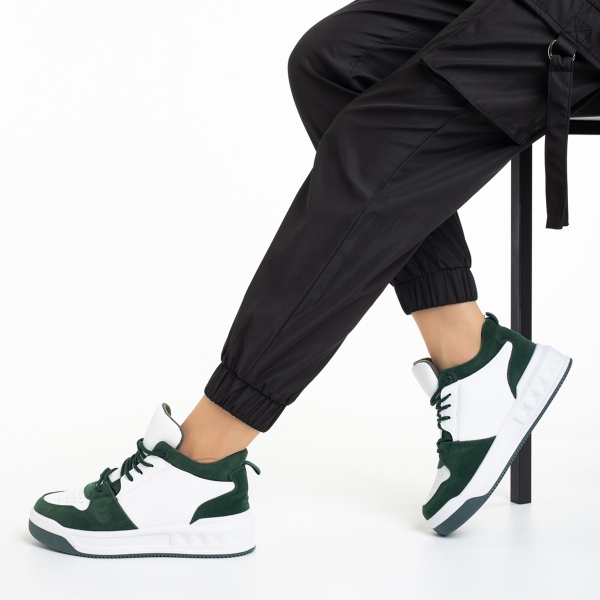Дамски спортни обувки  зелени  с бяло  от еко кожа  Mandy - Kalapod.bg