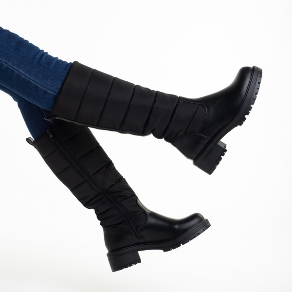 Дамски чизми  черни от еко кожа и текстилен материал  Kelya, 6 - Kalapod.bg