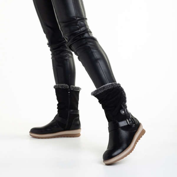 Дамски чизми  черни  от еко кожа и текстилен материал  Collete, 4 - Kalapod.bg