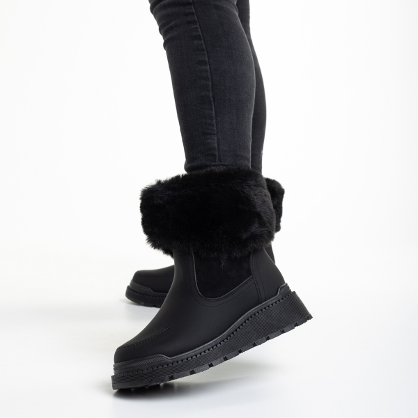 Дамски чизми черни  от еко кожа и текстилен материал  Aubrielle, 3 - Kalapod.bg