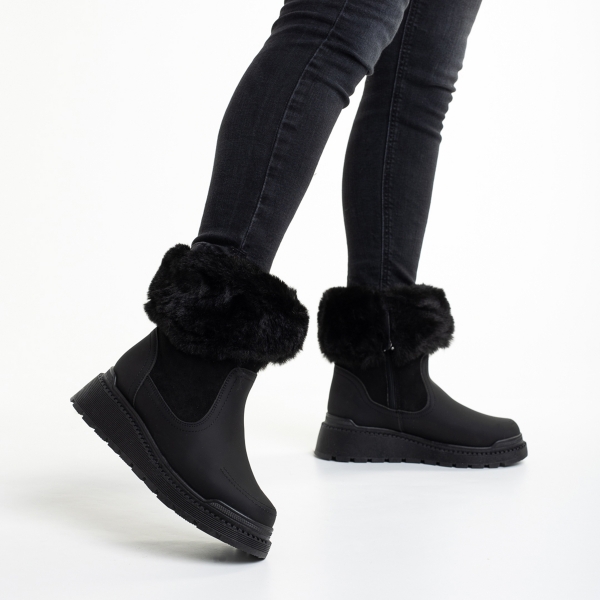 Дамски чизми черни  от еко кожа и текстилен материал  Aubrielle, 4 - Kalapod.bg