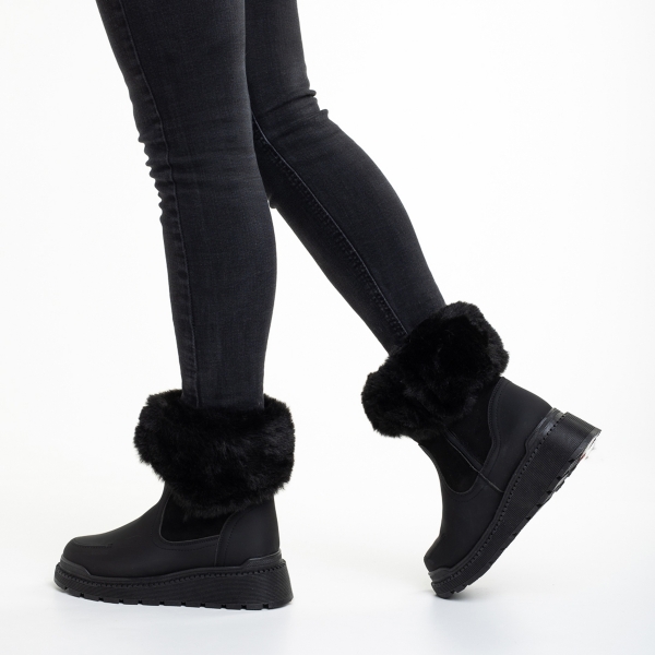Дамски чизми черни  от еко кожа и текстилен материал  Aubrielle, 5 - Kalapod.bg