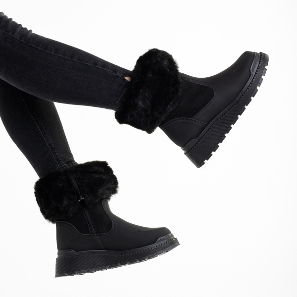Дамски чизми черни  от еко кожа и текстилен материал  Aubrielle, 6 - Kalapod.bg
