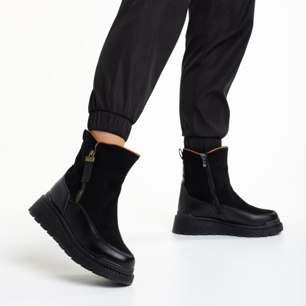 Дамски чизми черни  от еко кожа и текстилен материал  Sutton, 3 - Kalapod.bg