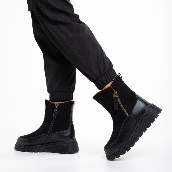 Дамски чизми черни  от еко кожа и текстилен материал  Sutton, 4 - Kalapod.bg