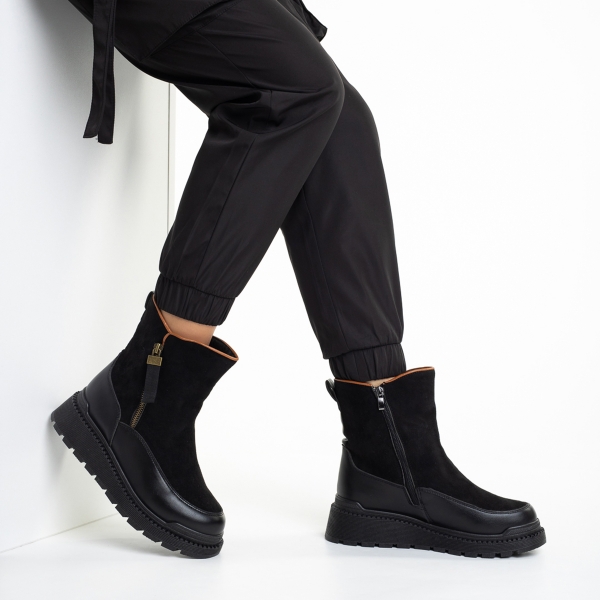Дамски чизми черни  от еко кожа и текстилен материал  Sutton, 5 - Kalapod.bg