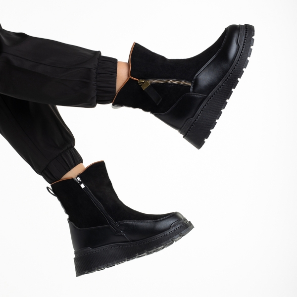 Дамски чизми черни  от еко кожа и текстилен материал  Sutton, 6 - Kalapod.bg