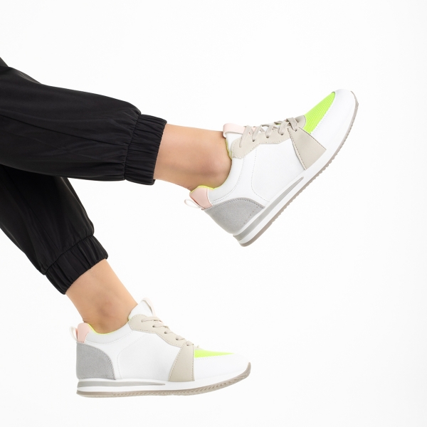 Дамски спортни обувки  бели със зелено от еко кожа и текстилен материал  Clarita, 6 - Kalapod.bg