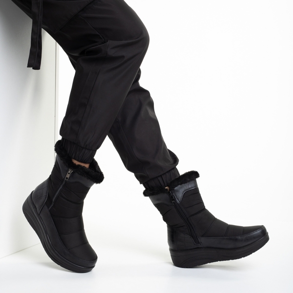 Дамски чизми  черни  от текстилен материал  Justine, 5 - Kalapod.bg
