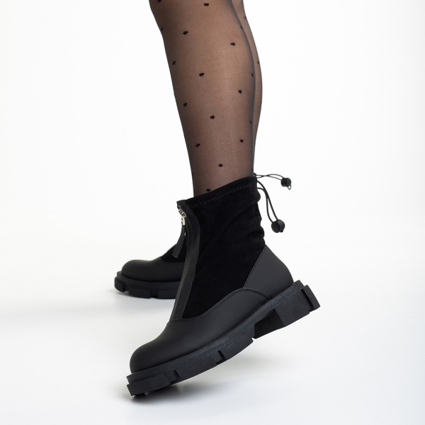 Дамски чизми  черни  от еко кожа и текстилен материал Ramata, 3 - Kalapod.bg