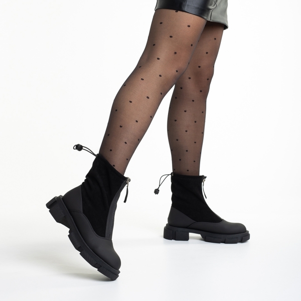 Дамски чизми  черни  от еко кожа и текстилен материал Ramata, 4 - Kalapod.bg