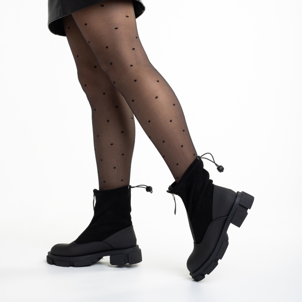 Дамски чизми  черни  от еко кожа и текстилен материал Ramata, 5 - Kalapod.bg