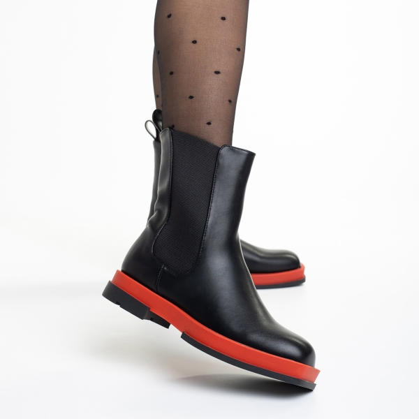Дамски чизми  черни  с червено от еко кожа  Verma, 3 - Kalapod.bg