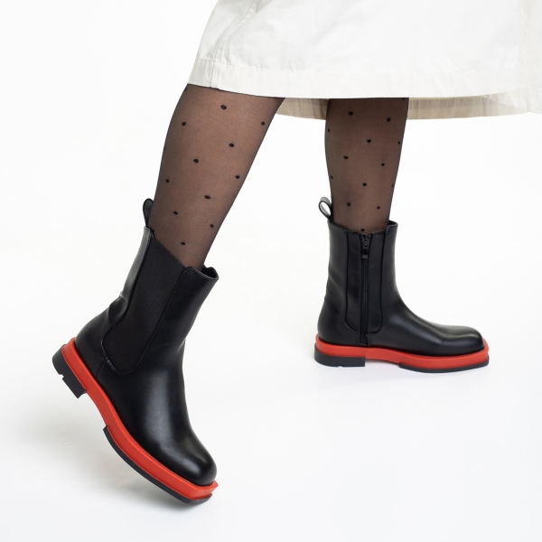 Дамски чизми  черни  с червено от еко кожа  Verma, 4 - Kalapod.bg