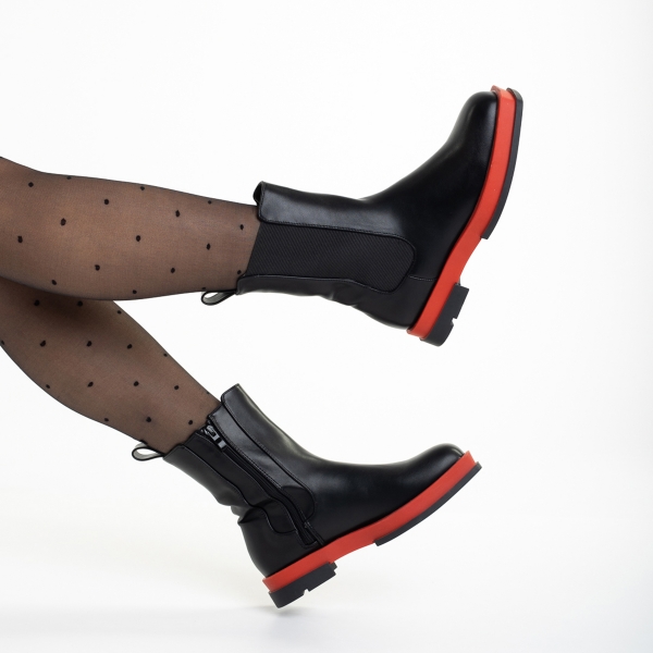 Дамски чизми  черни  с червено от еко кожа  Verma, 6 - Kalapod.bg