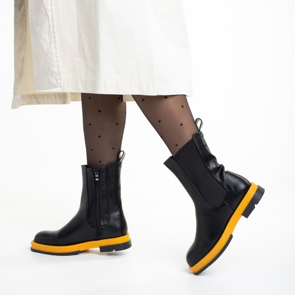 Дамски чизми  черни  със жълто от еко кожа  Verma - Kalapod.bg