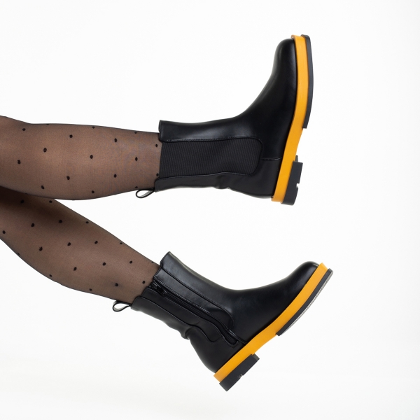 Дамски чизми  черни  със жълто от еко кожа  Verma, 6 - Kalapod.bg