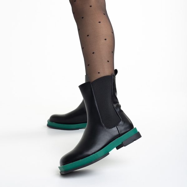Дамски чизми  черни  със зелено от еко кожа  Verma, 3 - Kalapod.bg