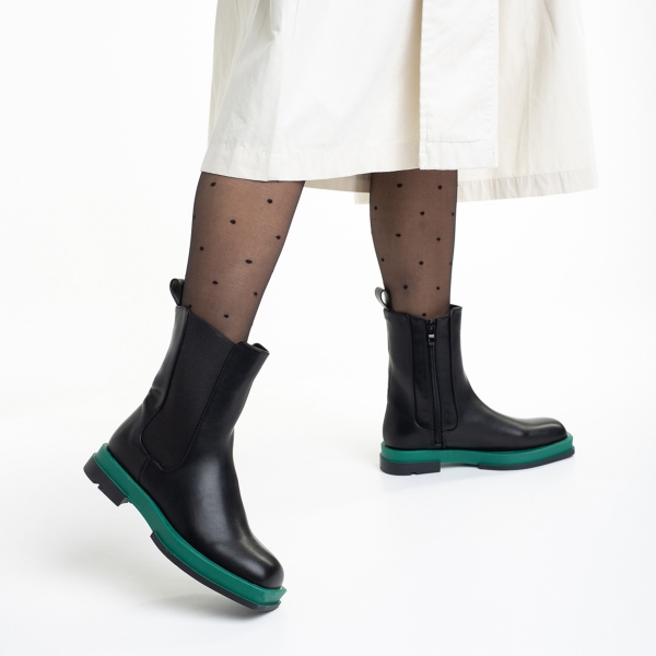 Дамски чизми  черни  със зелено от еко кожа  Verma, 4 - Kalapod.bg
